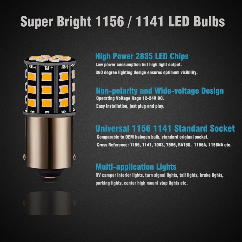 Antline 1156 1141 1003 7506 BA15S LED Bulbs Amber Yellow, 12-24V Super Bright 1000 Lumens Replacement for RV Camper Interior Lights, Turn Signal Blinker Lights, Side Marker Lights (Pack of 4) - Image 5